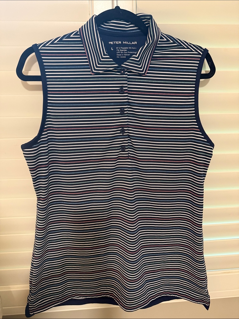 Peter Millar Navy, White & Red Striped Sleeveless Polo Tank